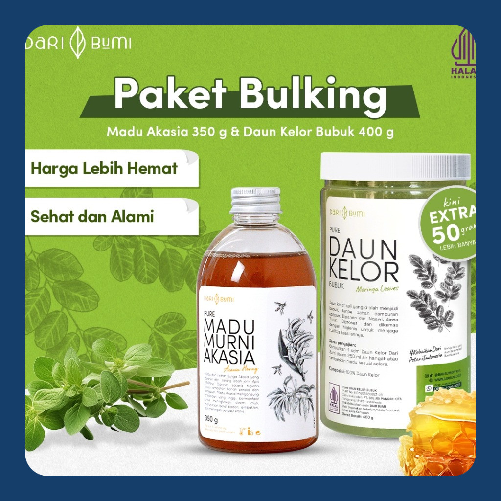 

Dari Bumi Paket Bulking Alami Daun Kelor Moringa Bubuk Dan Madu Murni Gram Varian Raw Honey Asli