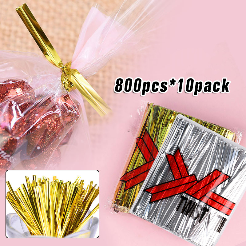 

10pack/8000pcs Pita Kawat Roti Kue Emas Perak / Twist Tie / Tali Pengait Roti Tawar