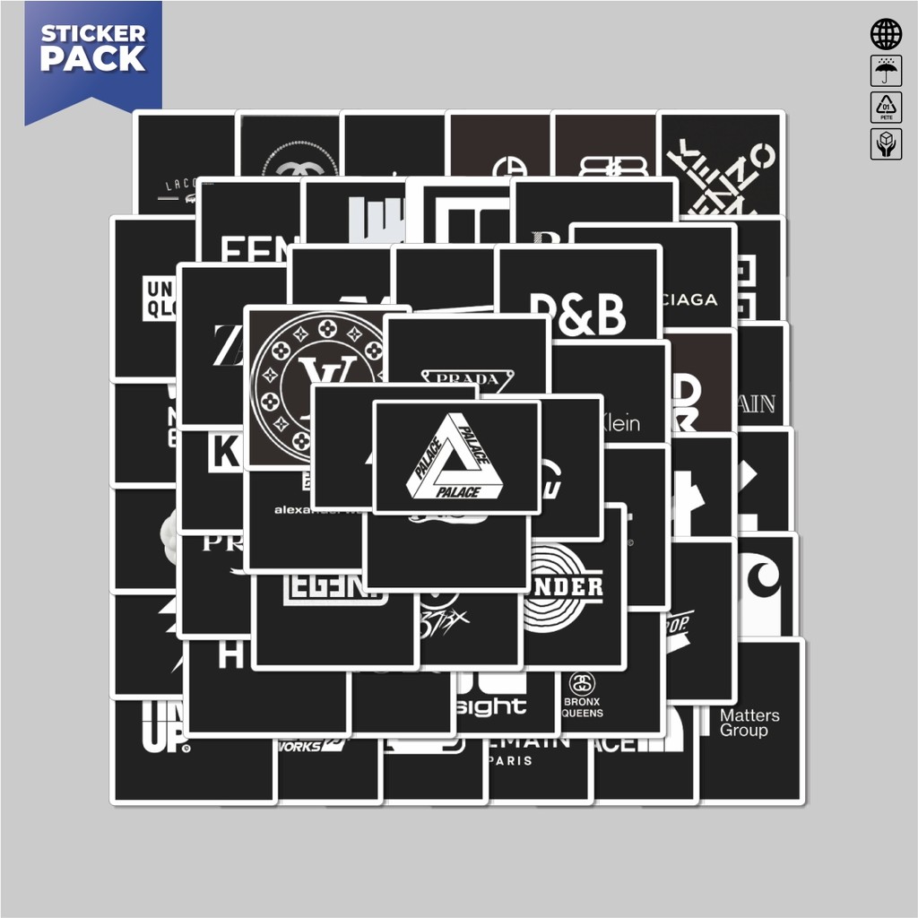 

[100PCS]Stiker Pack Stiker Random Logo Brand Black & White Versi 1 Aesthetic Vinyl Anti Air Dekorasi Sticker Laptop Buku Journal Koper Helm Casing HP Gitar Helm Skateboard