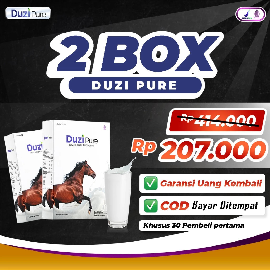 

Duzi Pure Susu Kuda Liar Murni Atasi Nyeri Sendi Asam Urat 200 gr 2 Box