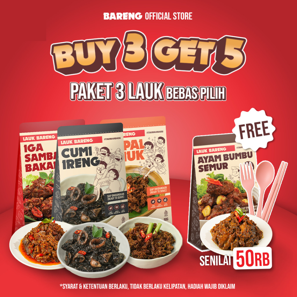 

[BUY 3 GET 5] Lahap Bareng - Paket Hemat Isi 3 Lauk / Makanan Instant Ready to Eat, Real Food, Praktis & Tanpa Pengawet | Cumi Iga Sambal Cumi Pedas Instan