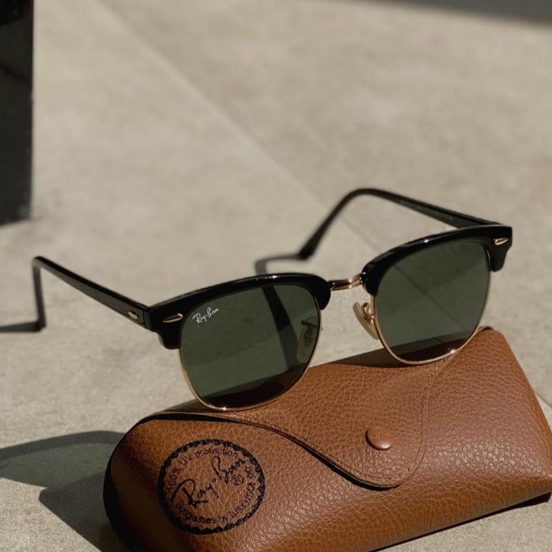 Kacamata RAYBAN CLUBMASTER RB3016 Lensa Kaca Black Gold
