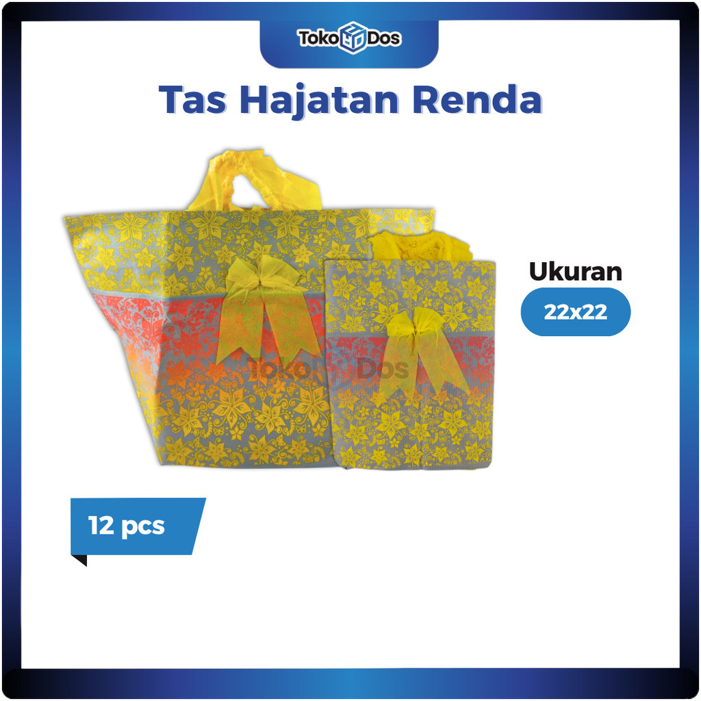 

(12 pcs) Tas Hajatan Renda Batik Kain Spundbond Pita Tebal Kaku / Tas Nasi Box Ukuran 22cm