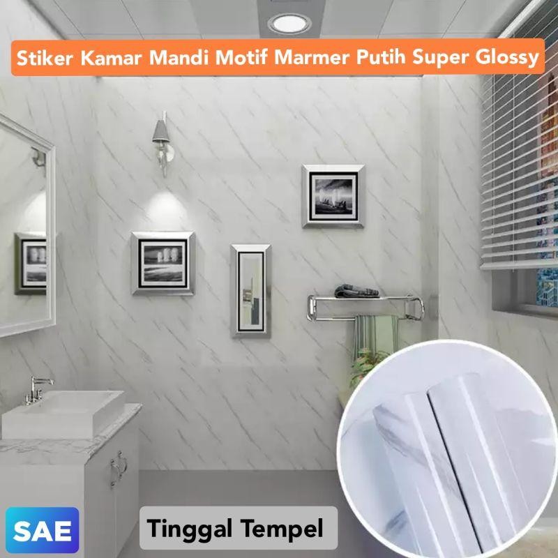Wallpaper Dinding Kamar Mandi Motif Marmer Marble Putih