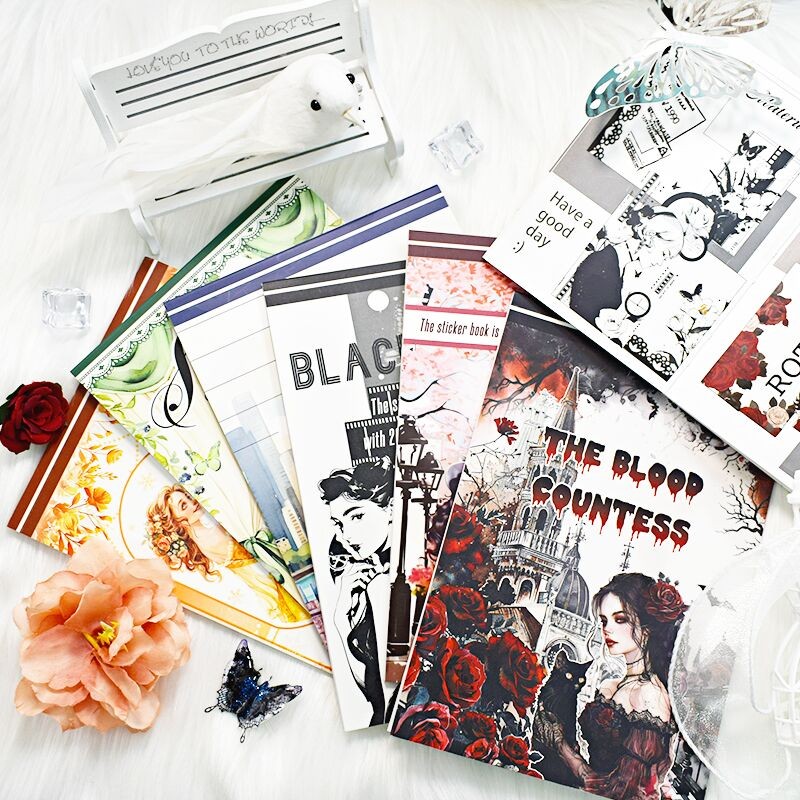 

20Sheets Dark Rose Girl Sticker Book Vintage Pre-Cut PET Washi Stickers for Scrapbooking Journal Diary Decoration