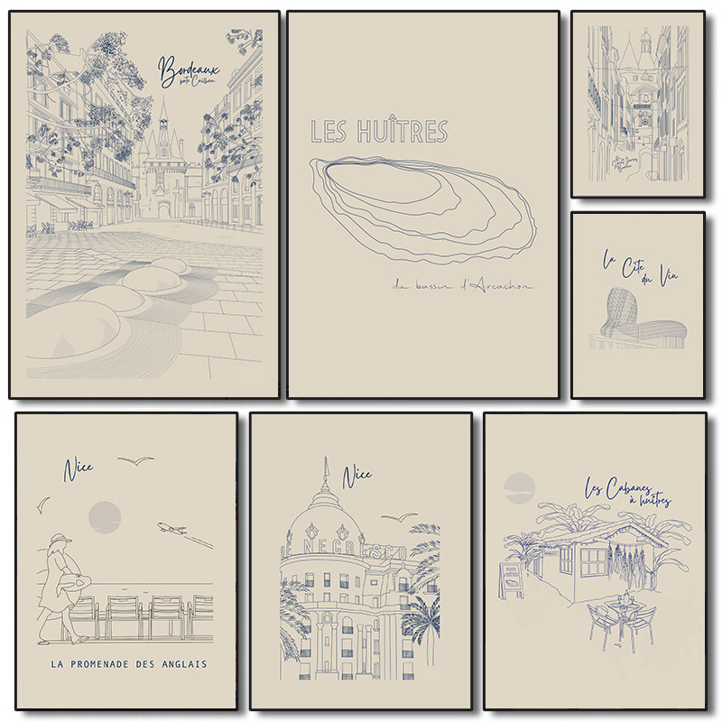 

Minimalist French Travel Poster Modern Beige Abstract Lines Prints Canvas Painting Wall Art Pictures Home Living Room Decoration