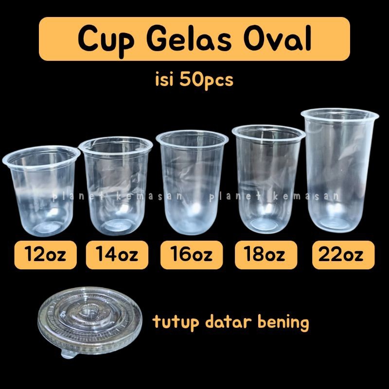 gelas oval / gelas plastik oval / gelas pop ice premium transparan ukuran 14oz 16oz 18oz 22oz