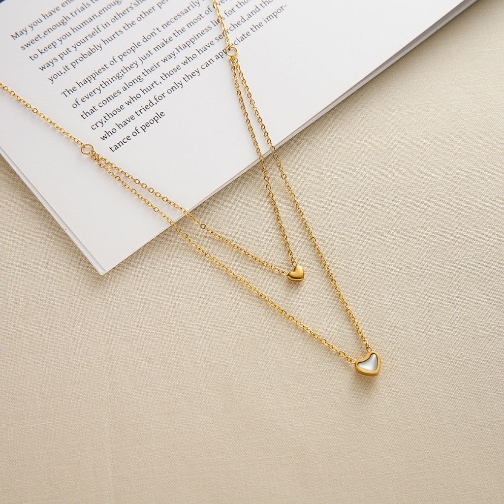Kalung Titanium Wanita Anti Luntur & Karat - Double Layer Love Fashion | COD Grosir