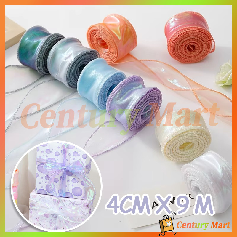 

CM 4CM X 9 Meter Ribbon Mermaid Rainbow Wave/Fishtail Ribbon Pita Organza Korea Keriting Wavy Transparan