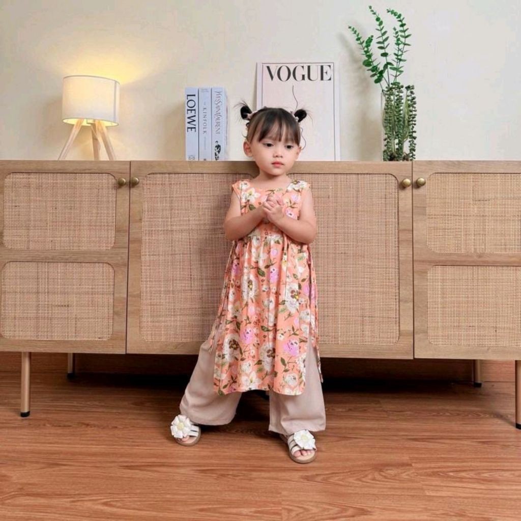 RALINE ONE SET-Setelan long tunik anak dan celana bahan rayon untuk usia 1-8 tahunCO
