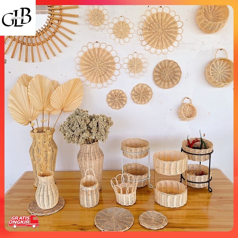 Kerajinan UMKM / Dekorasi Rotan Vas Rotan / Guci Rotan /  Walldeco Rotan / Placemate Rotan / Hiasan 