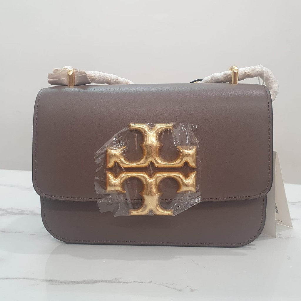 Tory Burch Eleanor Small Convertible Shoulder Bag in Clam Shell Taupe Twisted Chain