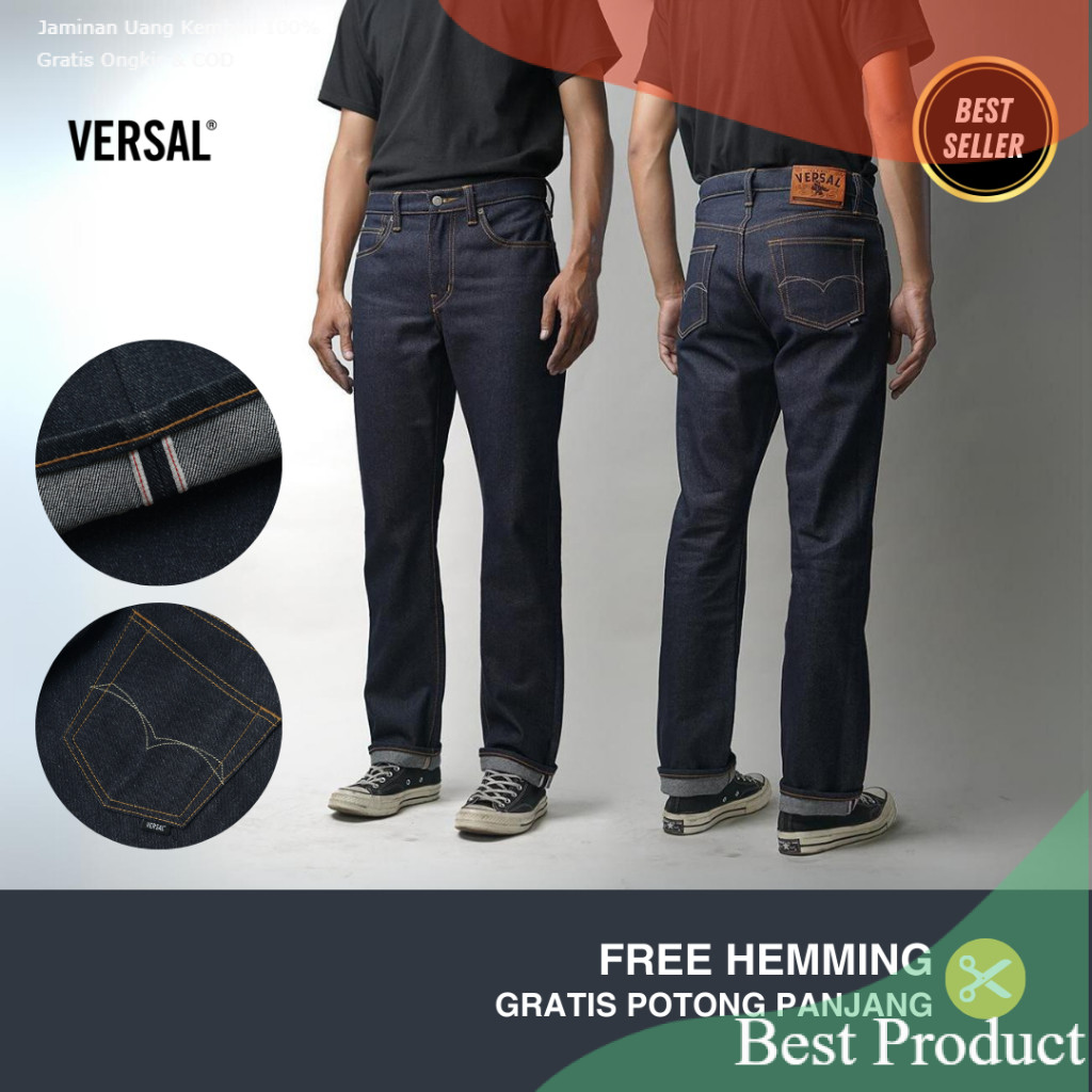 Versal -  Morfem 13oz Blue Indigo Denim Selvedge Accent  (Ready Stock)/ bigsize BIgsize super jumbo