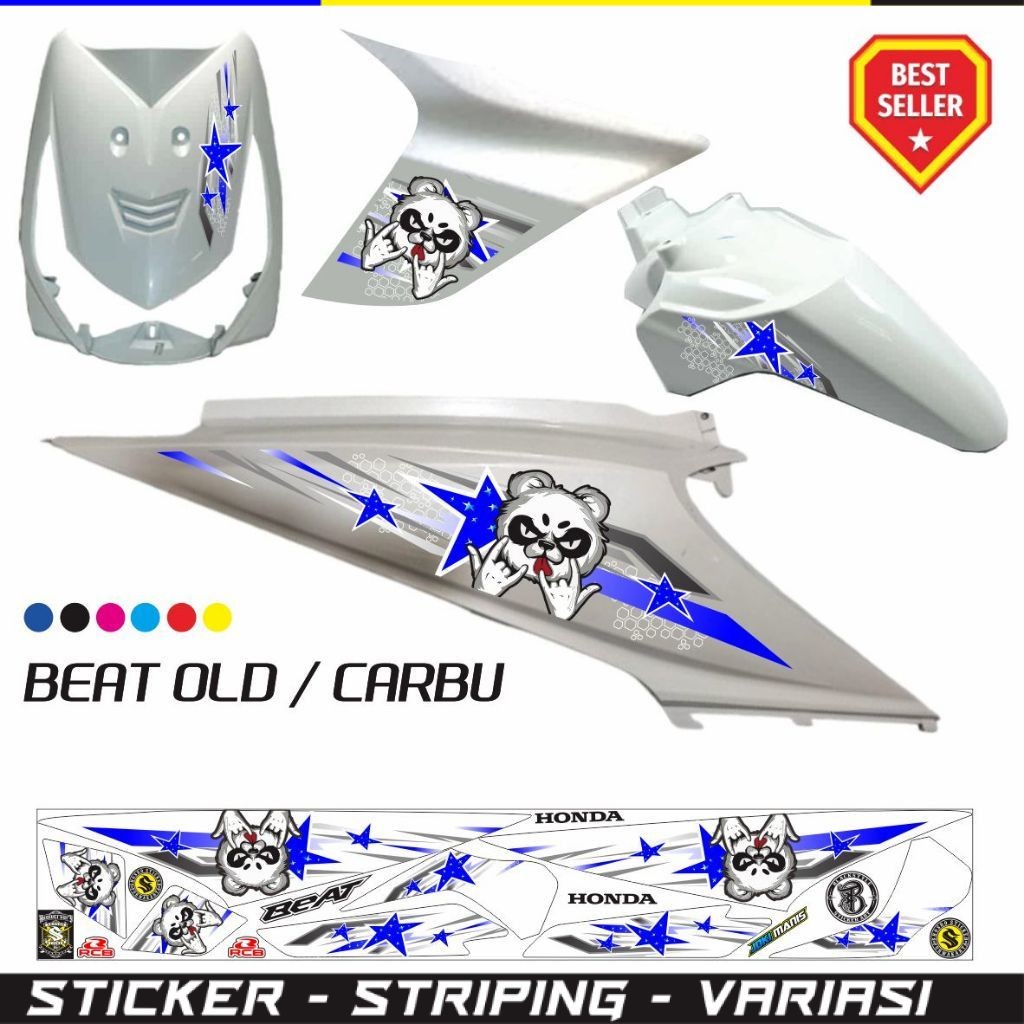 STIKER MOTOR BEAT OLD MOTIF PANDA VARIASI STRIPING BEAT SIMPLE