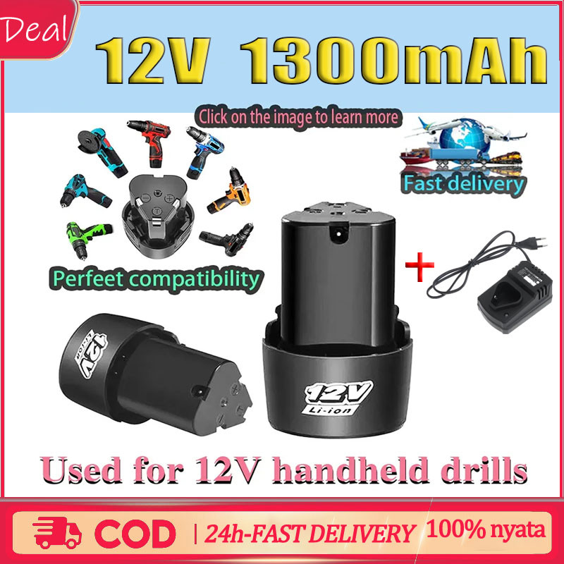 Baterai 12v Cordless Battery Batre Untuk Bor 12v Paket 1pcs Baterai 12v + charger Batrai Bor Cordles