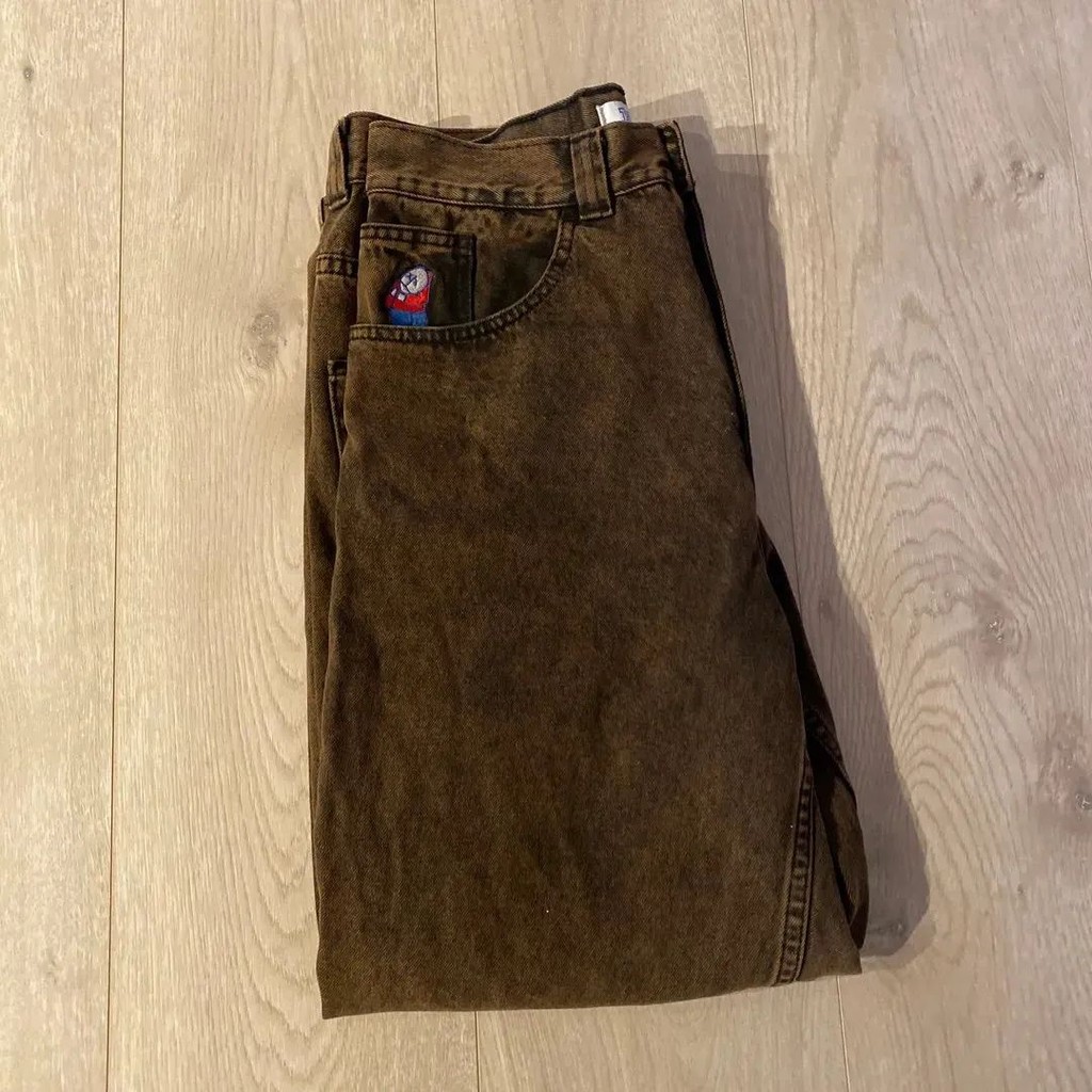 Harajuku Polar Big Boy Baggy Jeans Y2K Pants Gothic Graphic Brown Embroidery High Waist Jeans Wide T