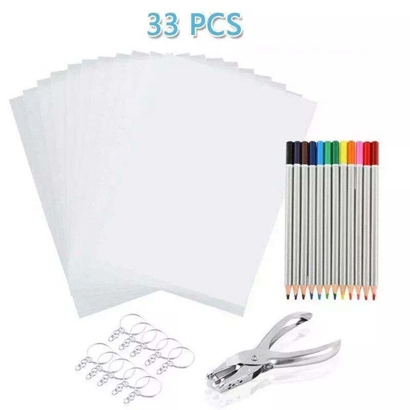 1SET (33pcs) DIY Shrinky Dink Plastic / Heat Shrink Plastic Sheet / Printable Shrinky Dink Plastic