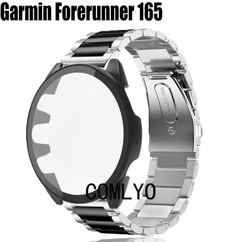 

2in1 For Garmin Forerunner 165 Case Strap Tempered Glass Screen Protector Bumper Full Cover Stainless Steel Metal Band Belt