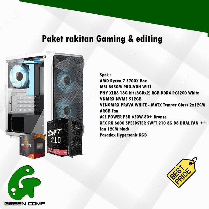 PC RAKITAN RYZEN 7 5700X/16GB/512/VGA RX6600 8G