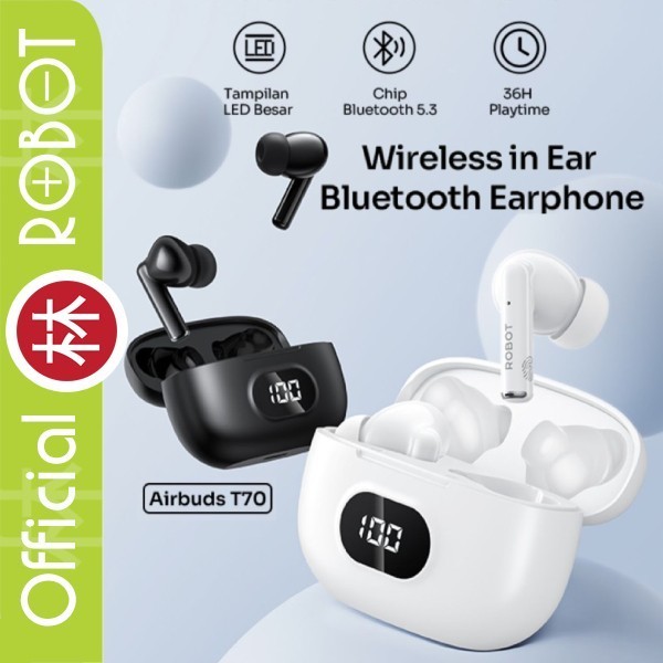 Robot Aiuds T30 PLUS TWS Wireless Eahone Orinal BT 5.3 New T30 - Robot T70 Hitam