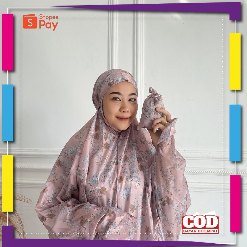 [PREMIUM ORIGINAL] mukena traveling mini pouch terkecil, mukena terusan motif bahan parasut impor ko