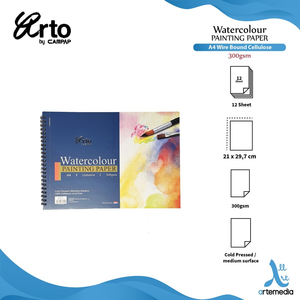 

Gramedia Surabaya - Arto A4 Watercolor Pad Paper Wire Bound Sketchbook CELLULOSE 300gsm /30-36215-2