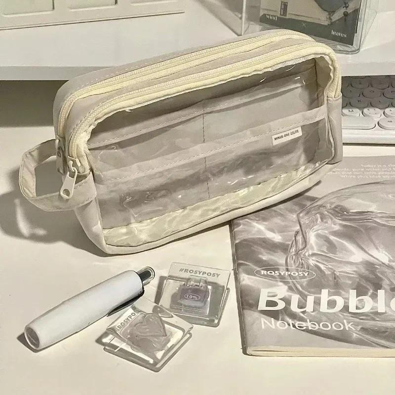 

1 Pc Chic Simplicity Pencil Case for Student Fashion Solid Color Kids Pen Case Transparent Large Capacity Stationery Holder Bag