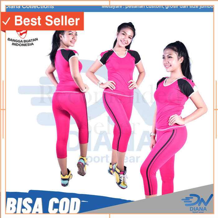 BAju Sport Kekinian Keren Unik Style Korea tebal awet /SETELAN OLAHRAGA WANITA WARNA PINK - Merah Mu