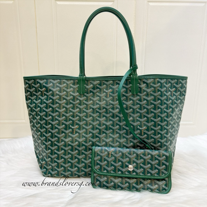 (Pre-loved) Goyard Saint Louis PM Tote in Green Signature Goyardine Canvas