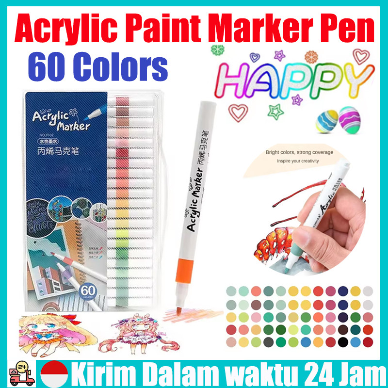 

60/80 Colors Pen Akrilik Marker Warna Cepat Kering Tahan Air Spidol Acrylic Painter Menggambar Kreativitas Seni Edukasi Anak