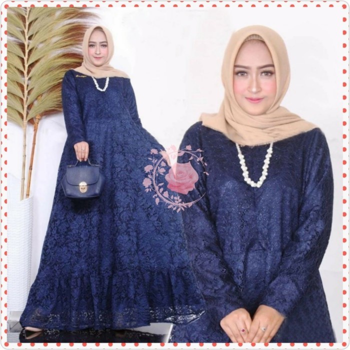 Gamis pesta brukat XXL puspa navy maxi brokat corneli murah pus GB