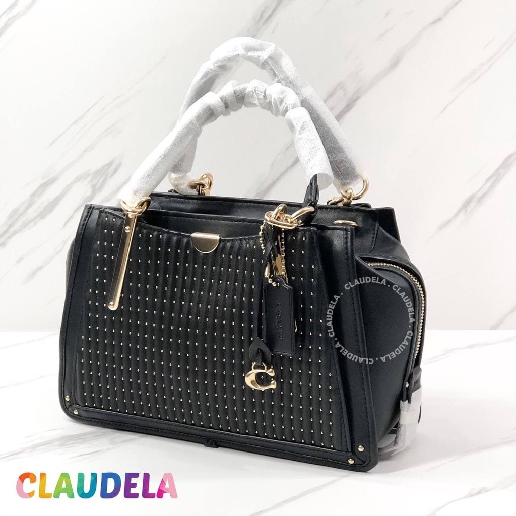 Coach Dreamer 28 Medium Satchel in Quilted Black Rivets