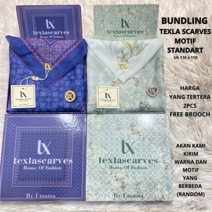 ☞Promo☜ Best Seller TEXLA SCARVES BOX MOTIF BY UMAMA ISI 2 PCS RANDOM FREE BROOCH - 2PCS TEXLA MOTIF