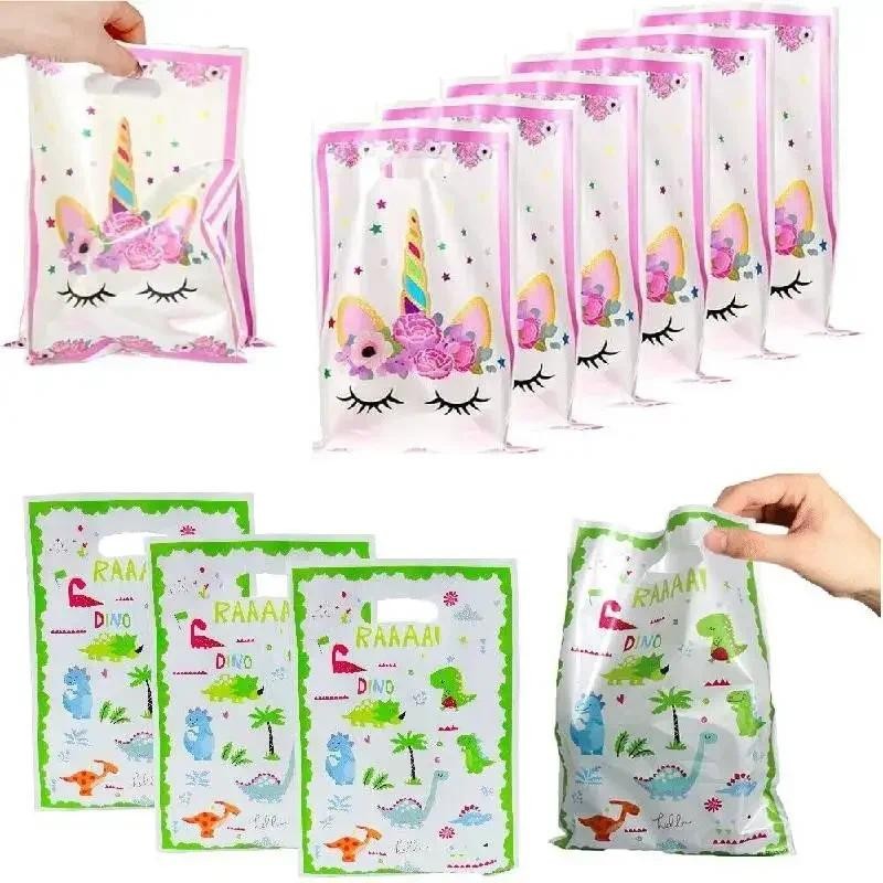 

20pcs Unicorn Birthday Gift Bags Dinosaur Party Decorations Plastic Goodie Bags Treat Bag for Kids Girls Party Baby Shower Candy