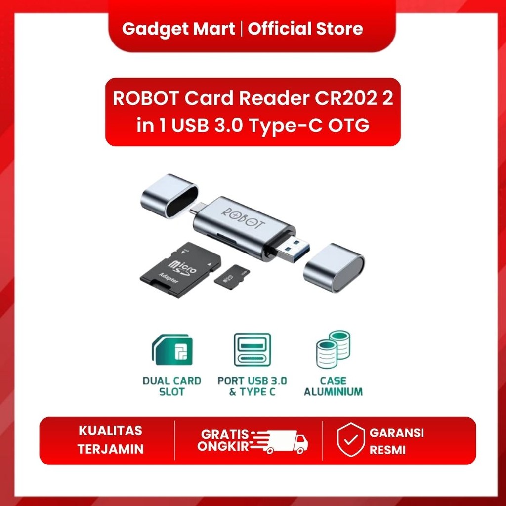 ROBOT Card Reader CR202 2 in 1 USB 3.0 Type-C OTG