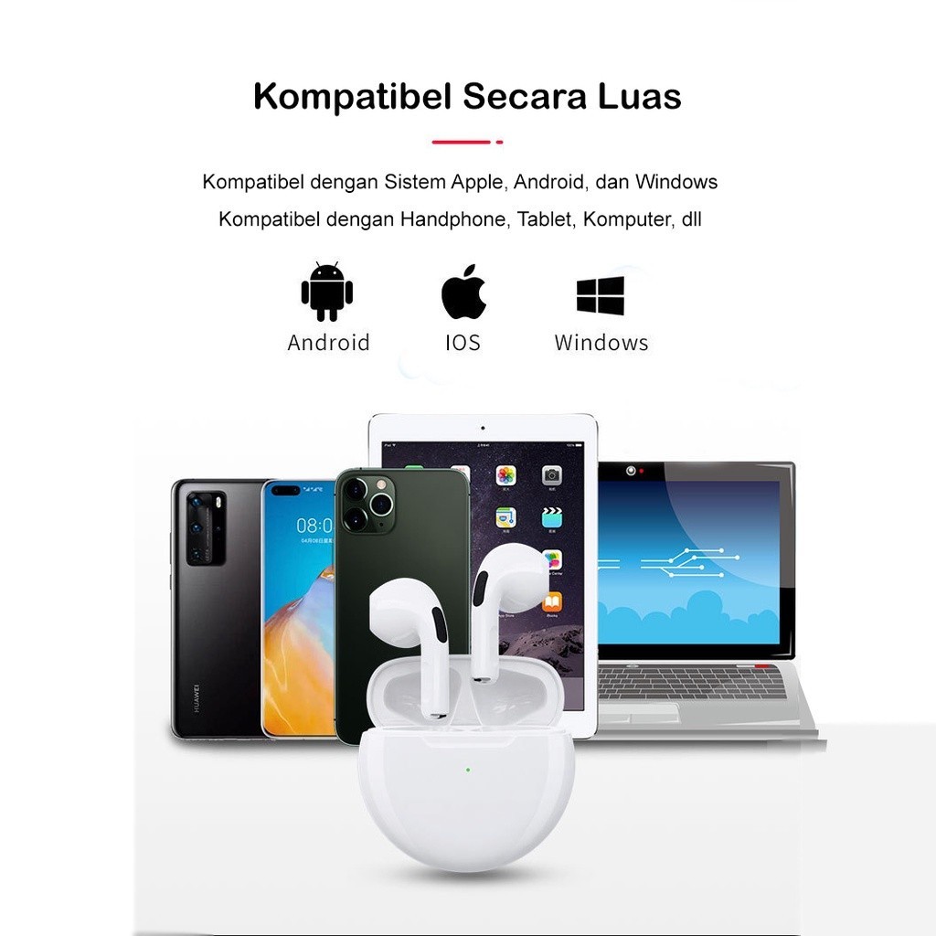 I* [Cek Variasi] PRO 6 TWS Bluetooth TWS Earphone Wireless Iphone Android Headset Bluetooth Murah PR
