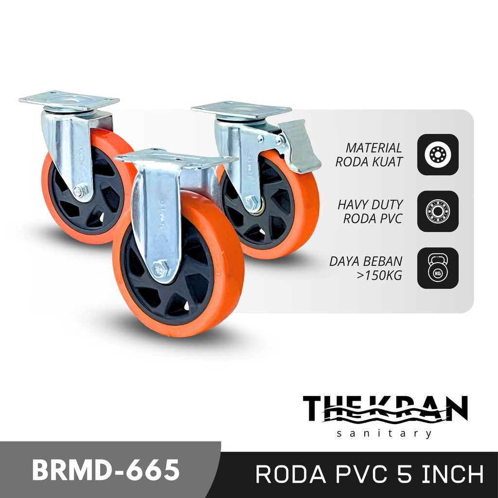 TKR Roda Caster Pvc 5 Inch Havy Duty / Roda Troli 5 Inch / Roda Kastor 5 Inch Hidup - Mati - Rem