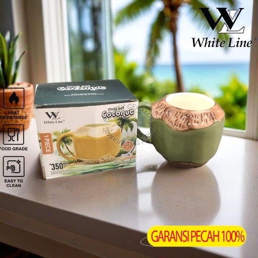 WHITE LINE GiftBox Gelas/Mug Keramik Aesthetic COCONUT Cangkir keramik Souvenir Size 350ml SerbaGuna