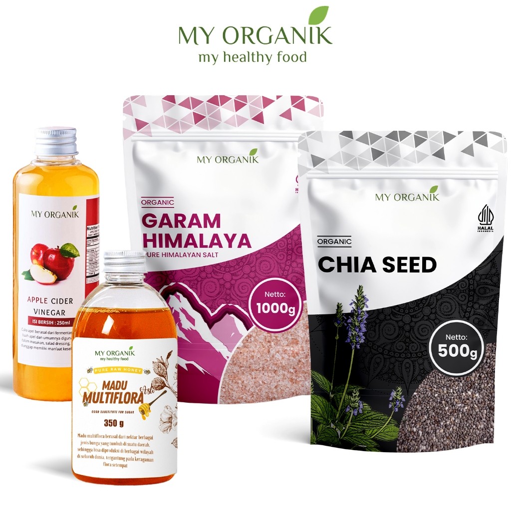 

My Organik Cuka Apel 250ml Madu Multiflora 350gr Himalayan 1000gr Chiaseed 500gr
