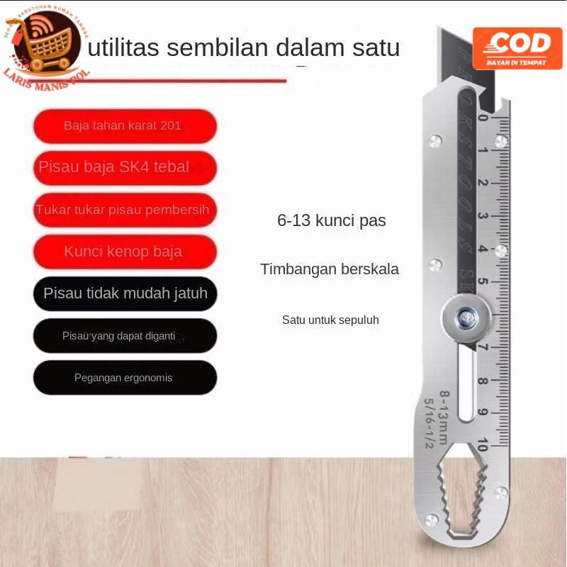 

LMP Pisau Cutter Stainless 9IN1 Multifungsi Anti karat tajam Berpenggaris berlubang tidak mudah jatuh