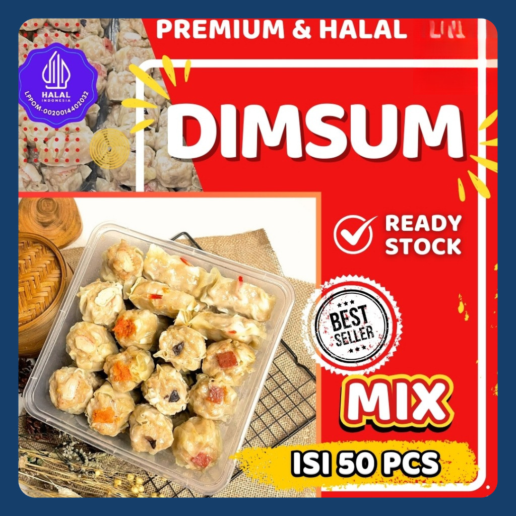 

Dimsum Premium Toping Lengkap Mix Frozen isi 50 pcs PREMIUM & HALAL, FREE Saus Merah & Lada Hitam