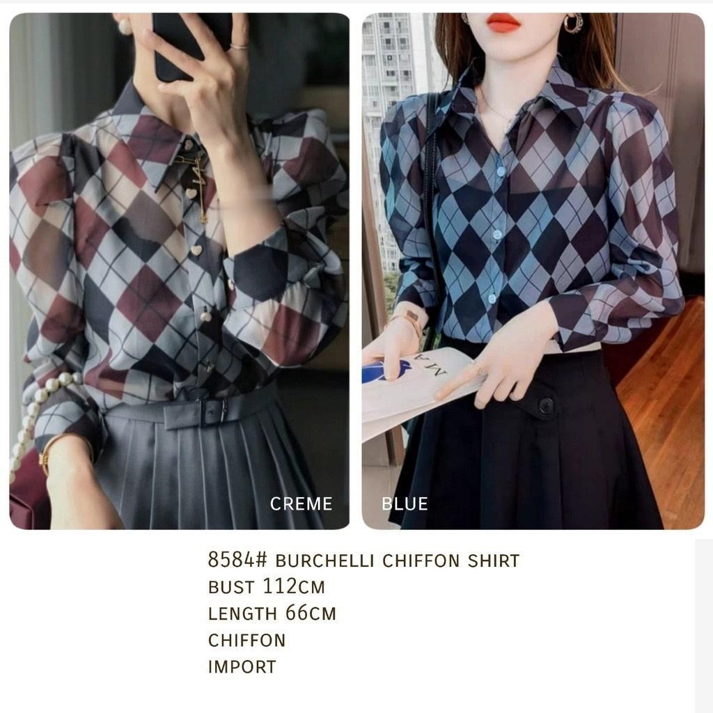 YR 3M KEMEJA 8584 TM THREE M BURCHELLI CHIFFON SHIRT PREMIUM FASHION WANITA ANGGUN MODIS CANTIK