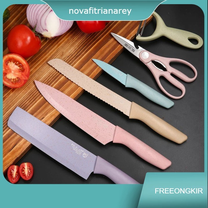 Pisau Dapur 6 in 1 Evcrierh Corrugated Kitchen Knife Set ER-0278