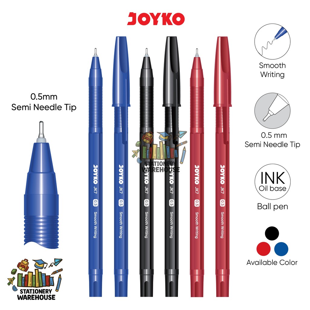 

Ball Pen Pulpen Pena Joyko JK-7 0.5 mm Hitam Biru Merah