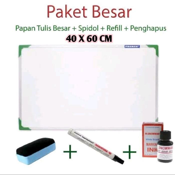 

PAPAN TULIS WHITEBOARD FREE SPIDOL PENGHAPUS DAN TINTA PAKET LENGKAP - 40 X 60 CM, PAKET LENGKAP