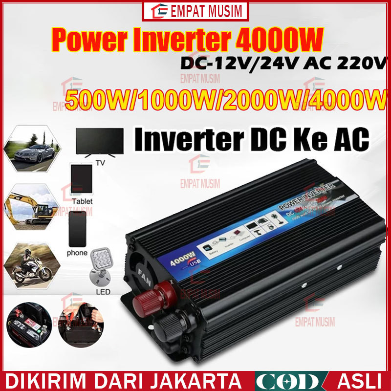 Inverter 1000 Watt Power Inverter Pure Sine Wave PSW DC Ke AC Power Inverter 220W/500W/1000W/2000W/4