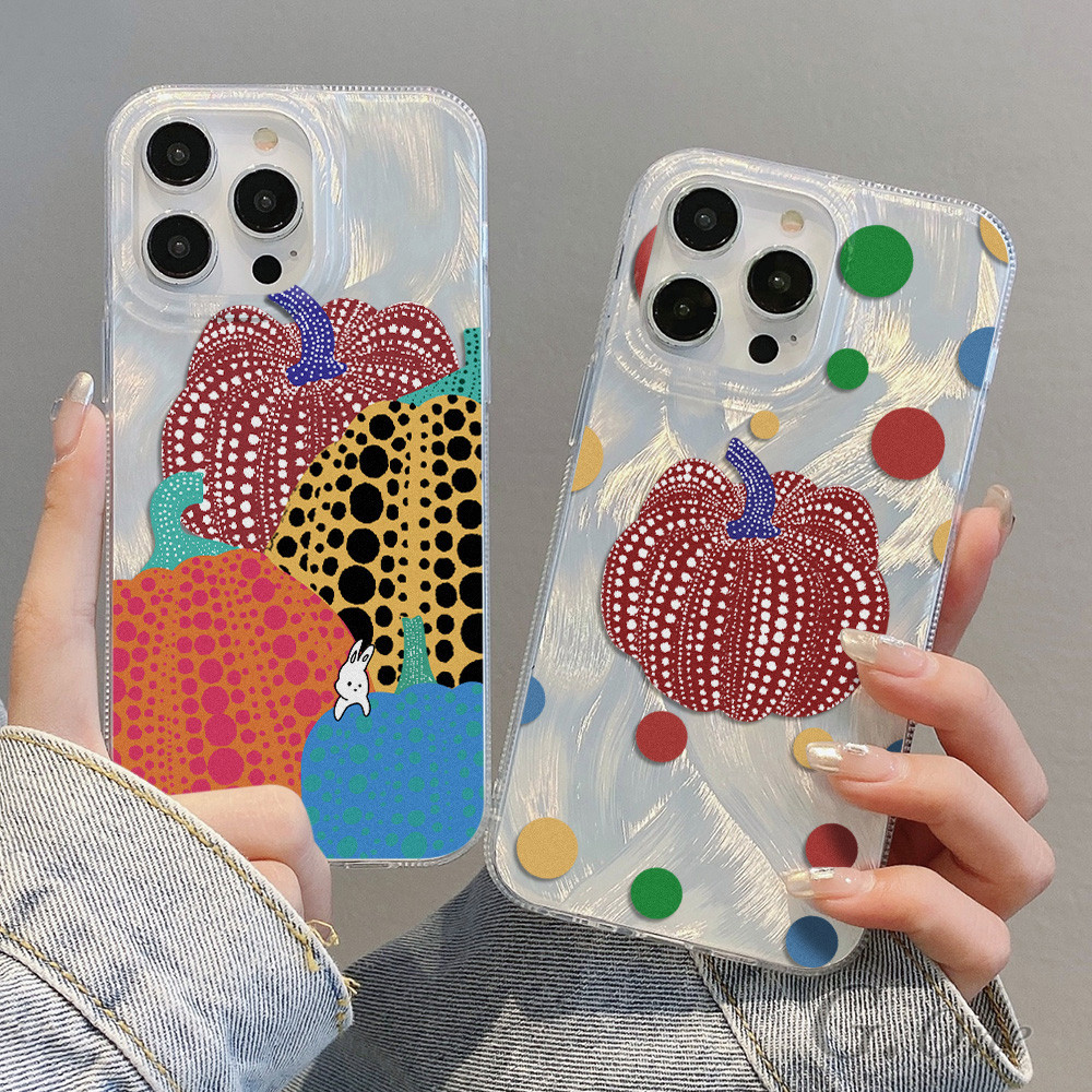Labu Polkadot bulu anti jatuh TPU cangkang keras hp case for iPhone 16 Pro max 11 13 15 14 12 ProMax