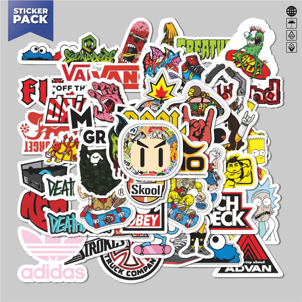 

[100PCS]Stiker Pack Stiker Logo Skateboard Versi 2 Aesthetic Vinyl Anti Air Dekorasi Sticker Laptop Buku Journal Koper Helm Casing HP Gitar Helm Skateboard