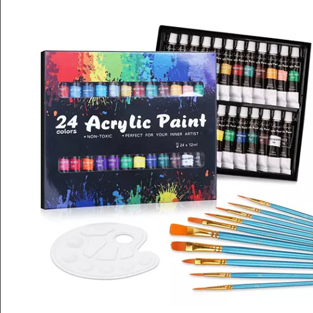 

Acrylic Paints Set 24 Colors Professional Brush Set 12ml Tubes Artist Drawing Painting Pigment Hand Painted Wall Paint DIY