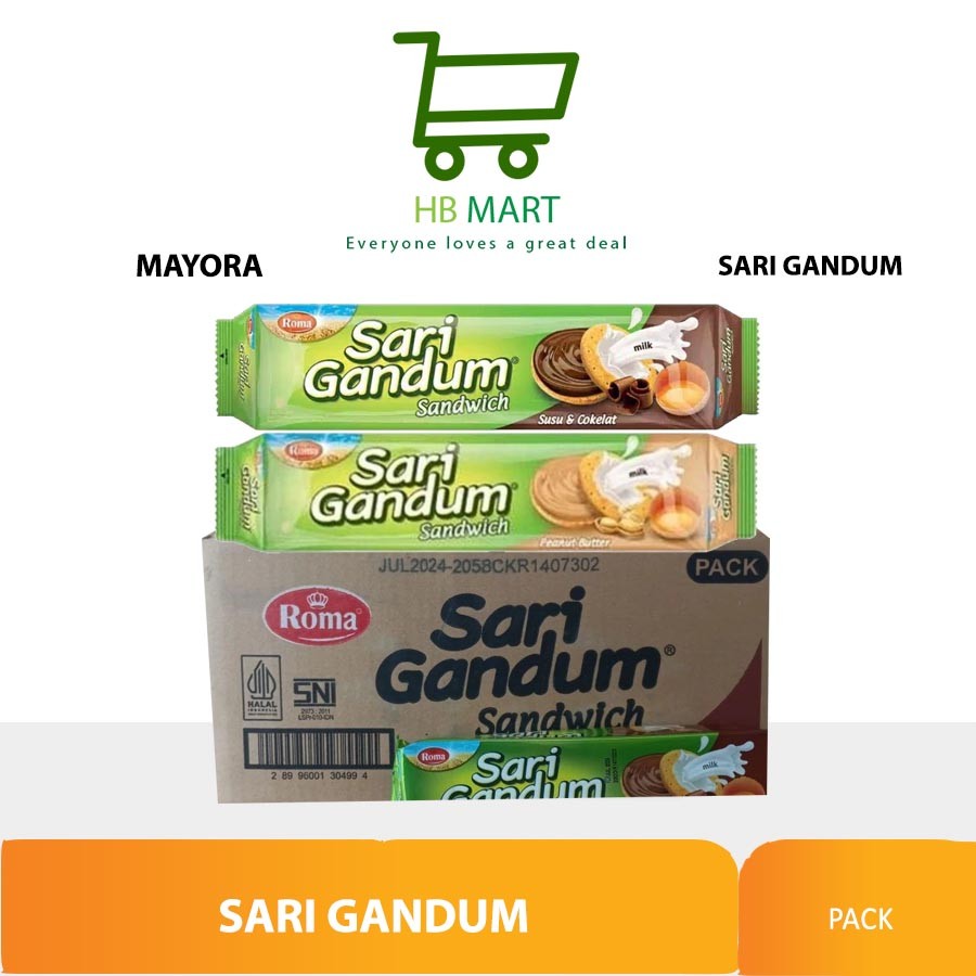 

1 DUS ROMA SARI GANDUM PACK 108gr Coklat / Kacang isi 24pcs 1 Karton